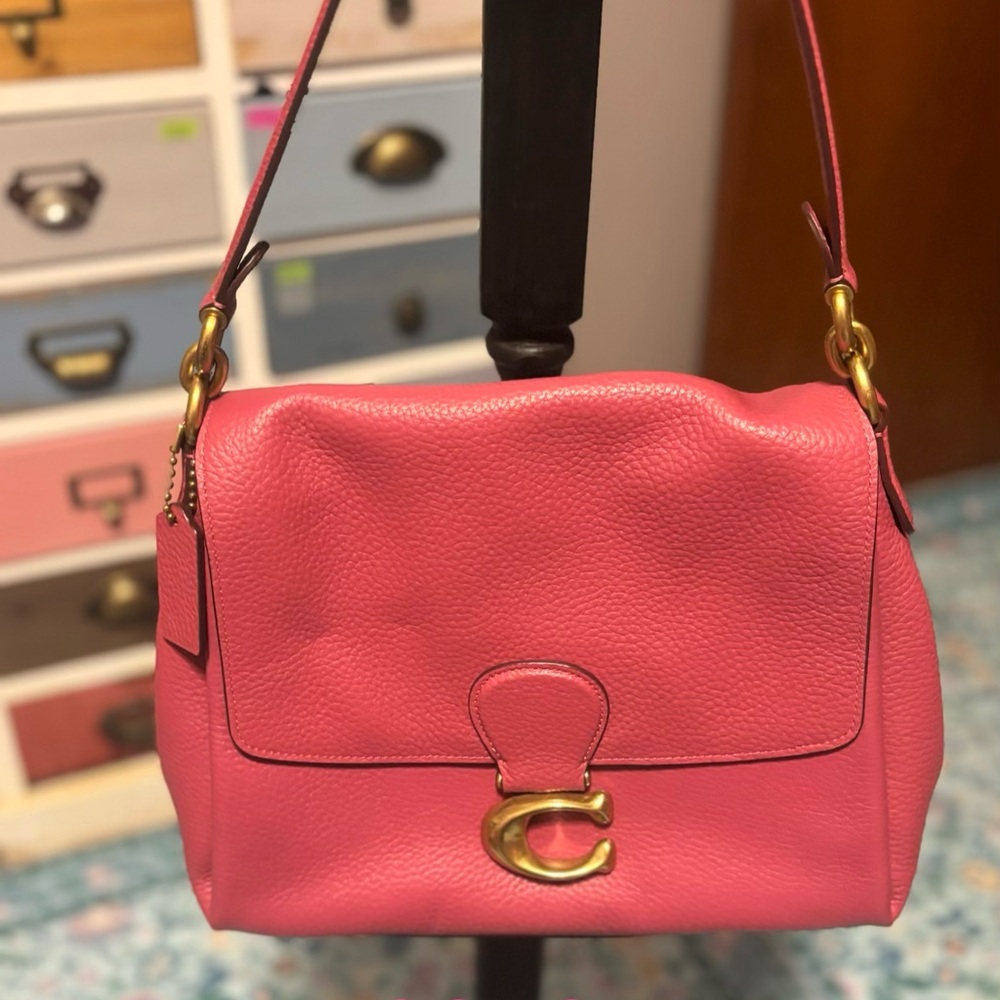Coach Vibrant Pink Shoulder Bag with Gold Accents